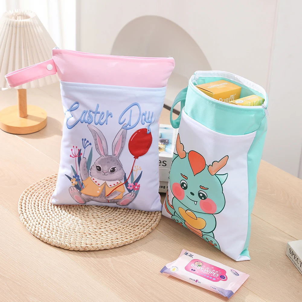 Kappababy™ 1PC Cute Dinosaur Fox Bear Prints Wet Dry Bags for Diapers