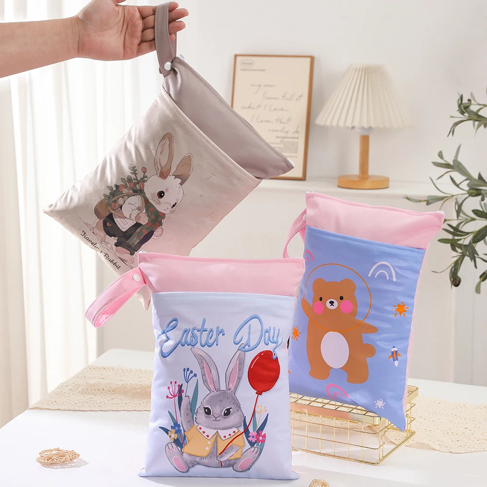 Kappababy™ 1PC Cute Dinosaur Fox Bear Prints Wet Dry Bags for Diapers