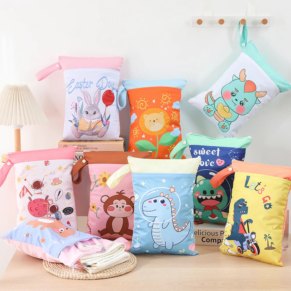 Kappababy™ 1PC Cute Dinosaur Fox Bear Prints Wet Dry Bags for Diapers
